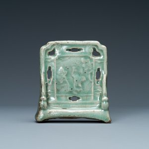 A Chinese Longquan celadon table screen with joss stick holders, Ming — photo 1