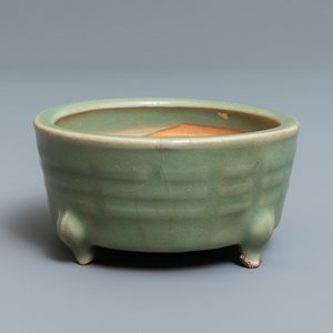 A Chinese Longquan celadon tripod censer with trigrams, Ming — photo 1