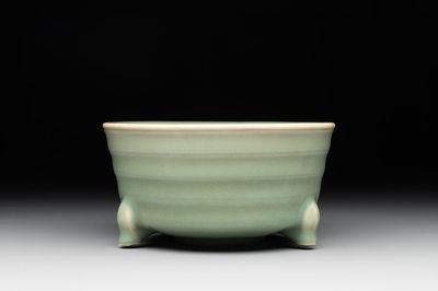 A Chinese Longquan celadon tripod 'trigrams' censer, Song
