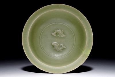 A Chinese Longquan celadon “Twin fish” dish, Song