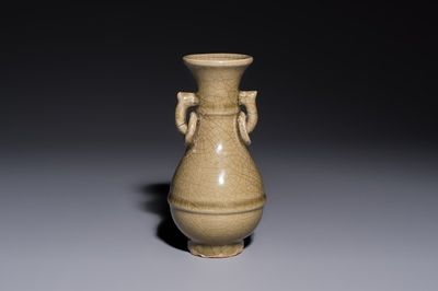 A Chinese Longquan celadon vase with handles, Ming