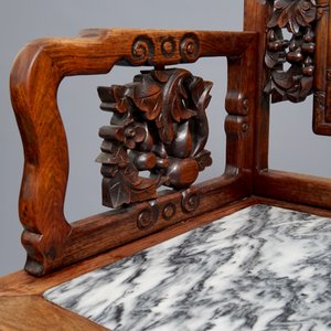 A Chinese marble-inset carved wood chair, early 20th C. — 照片 10