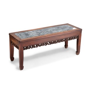 A Chinese marble-topped hongmu rectangular low table — 照片 1
