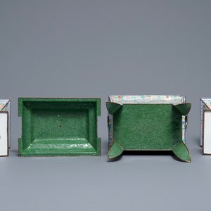 A Chinese millefleurs Canton enamel three-piece altar garniture, Qianlong — photo 7