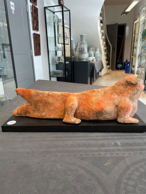 A Chinese Mingqi terracotta amphibian-shaped grave guardian with human head, Western Han — photo 1