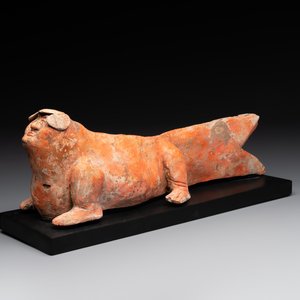 A Chinese Mingqi terracotta amphibian-shaped grave guardian with human head, Western Han — photo 1