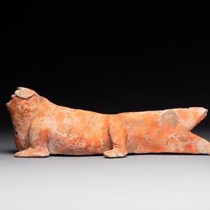 A Chinese Mingqi terracotta amphibian-shaped grave guardian with human head, Western Han — photo 2