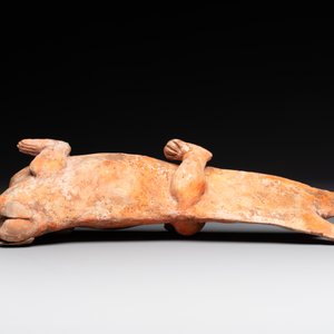 A Chinese Mingqi terracotta amphibian-shaped grave guardian with human head, Western Han — photo 4
