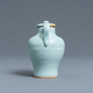 A Chinese monochrome celadon-glazed ewer and cover with incised design, Qianlong — photo 5