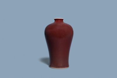 A Chinese monochrome dark copper red meiping vase, Qianlong mark and of the period
