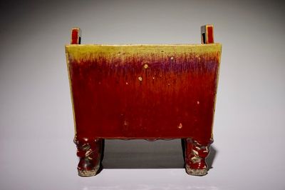 A Chinese monochrome flambe-glazed fang ding, 19th C.