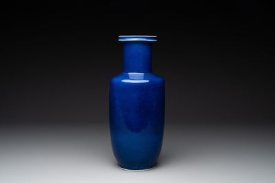 A Chinese monochrome powder blue rouleau vase, 19th C.