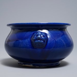 A Chinese monochrome 'sacrificial blue' incense burner, Kangxi/Qianlong — photo 6