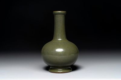 A Chinese monochrome teadust-glazed bottle vase, Qianlong mark and of the period