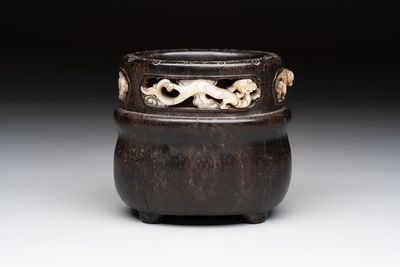 A Chinese mother-of-pearl-inlaid zitan bitong with chilong design, 18th C.