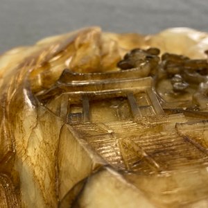 A Chinese mottled white jade mountain landscape with a fishing boat, Qing — photo 13