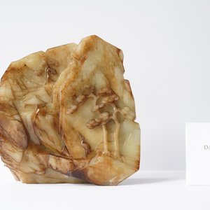 A Chinese mottled white jade mountain landscape with a fishing boat, Qing — photo 8