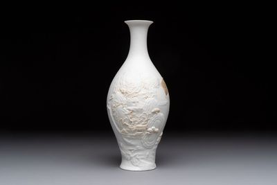 A Chinese 'mountainous landscape' biscuit vase, Wang Bing Rong 王炳荣 mark, Republic