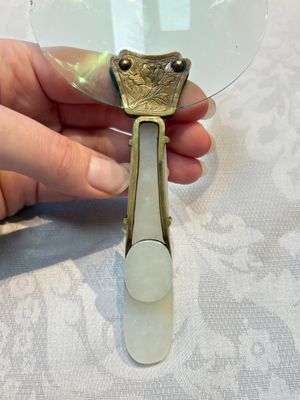 A Chinese mounted magnifying glass with a jade handle and a sterling silver letter opener with a jade handle, 19th C. — 照片 5