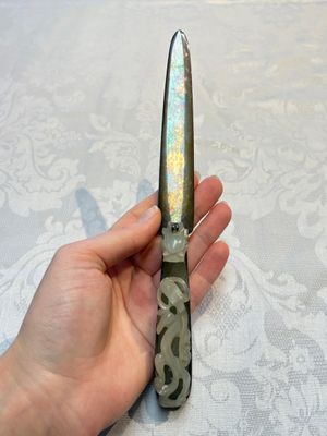 A Chinese mounted magnifying glass with a jade handle and a sterling silver letter opener with a jade handle, 19th C. — 照片 7