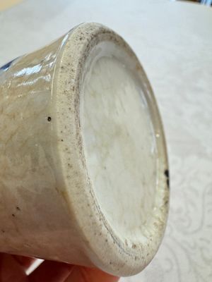 A Chinese Nanking water pot, a blue and white brush pot, a jarlet and a trick cup, Ming and later — photo 24