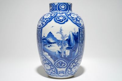 A Chinese olive-shaped blue and white vase, Kangxi