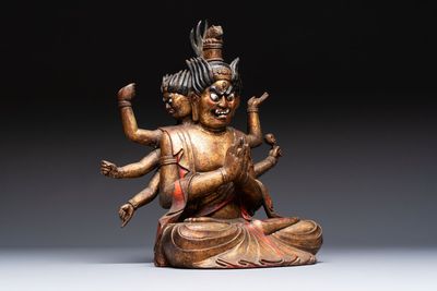 A Chinese or Japanese gilt-lacquered figure of Hayagrīva, 19th C.