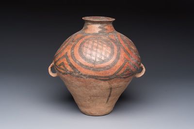 A Chinese painted pottery jar with geometric design, Neolithic period, Majiayao culture, 3rd millennium B.C.