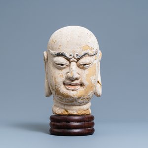 A Chinese painted sandstone head of a luohan, Ming — photo 2