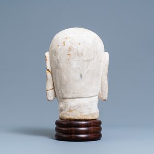 A Chinese painted sandstone head of a luohan, Ming — photo 4