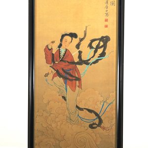 A Chinese painting on silk depicting a female immortal with a sword, 19th C. — 照片 1
