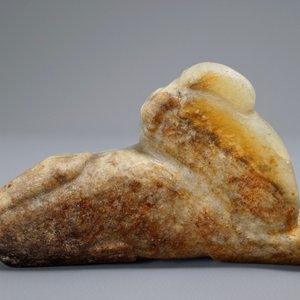 A Chinese pale greenish-grey and brown jade model of a mythical beast, Qing — photo 4