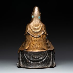 A Chinese parcel-gilt bronze Guanyin and a pair of Bodhisattvas, 20th C. — 照片 4