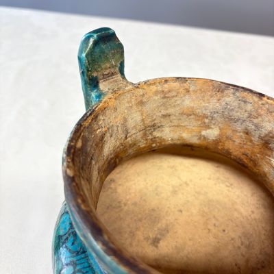 A Chinese peacock-blue-glazed tripod incense burner with wooden cover — photo 8