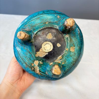 A Chinese peacock-blue-glazed tripod incense burner with wooden cover — photo 17