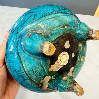 A Chinese peacock-blue-glazed tripod incense burner with wooden cover — photo 18