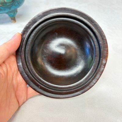 A Chinese peacock-blue-glazed tripod incense burner with wooden cover — photo 22