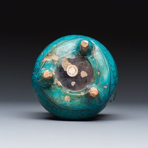 A Chinese peacock-blue-glazed tripod incense burner with wooden cover — photo 8