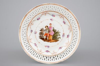 A Chinese pierced European subject Meissen style export porcelain plate, 18th C.