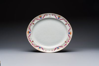 A Chinese polychrome and gilt-decorated armorial dish with the arms of McMahon, Jiaqing, ca. 1810