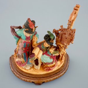 A Chinese polychrome carved ivory group on wooden base, 19th C. — 照片 6