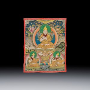 A Chinese polychrome-decorated brocade 'Padmasambhava' thangka — foto 1