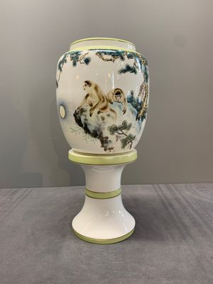 A Chinese polychrome-decorated eggshell 'monkeys' lantern on stand, 20th C. — photo 1