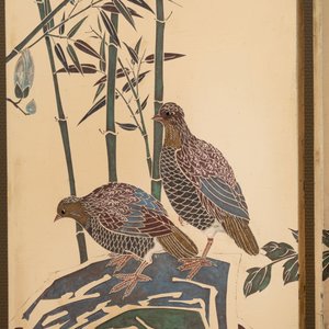 A Chinese polychrome lacquered wooden eight-panel folding screen with a pond scene, 19/20th C. — photo 17
