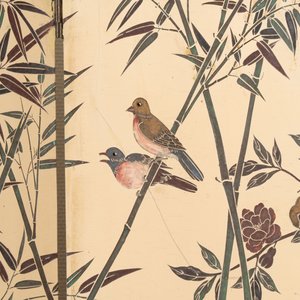 A Chinese polychrome lacquered wooden eight-panel folding screen with a pond scene, 19/20th C. — photo 18
