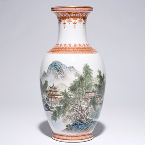 A Chinese polychrome vase with landscape and calligraphy design, 20th C. — photo 2