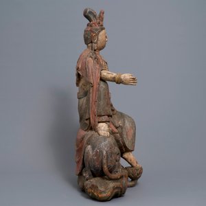A Chinese polychrome wood group of Guanyin on a dragon, 18th C. — 照片 3