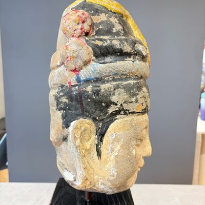 A Chinese polychromed carved stone head on a stand — photo 6