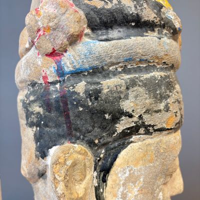 A Chinese polychromed carved stone head on a stand — photo 8