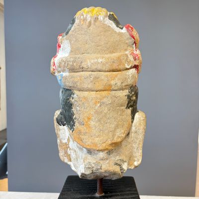 A Chinese polychromed carved stone head on a stand — photo 10